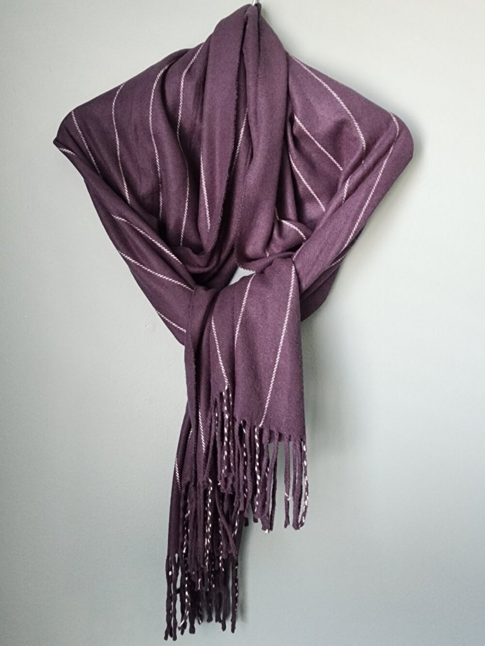 Oversized Navy Blue Striped Cashmere Scarf
